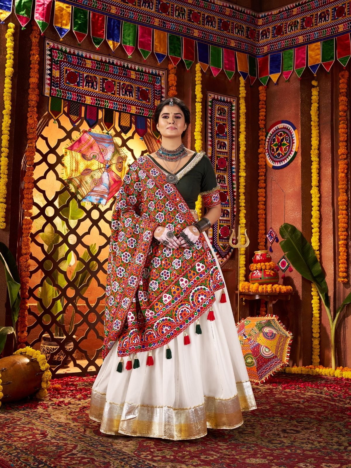 Odette White Silk Blend Semi-Stitched lehenga With Stunning Tassels For Women - Image 2