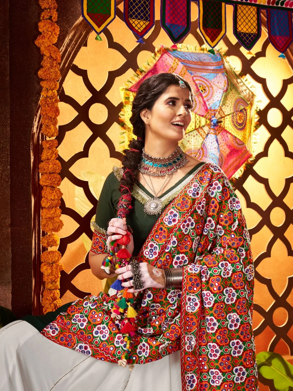 Odette White Silk Blend Semi-Stitched lehenga With Stunning Tassels For Women - Image 4