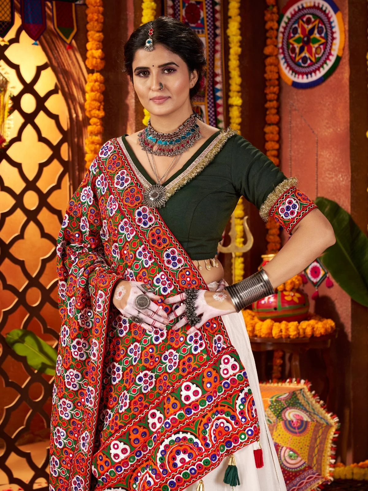Odette White Silk Blend Semi-Stitched lehenga With Stunning Tassels For Women - Image 5