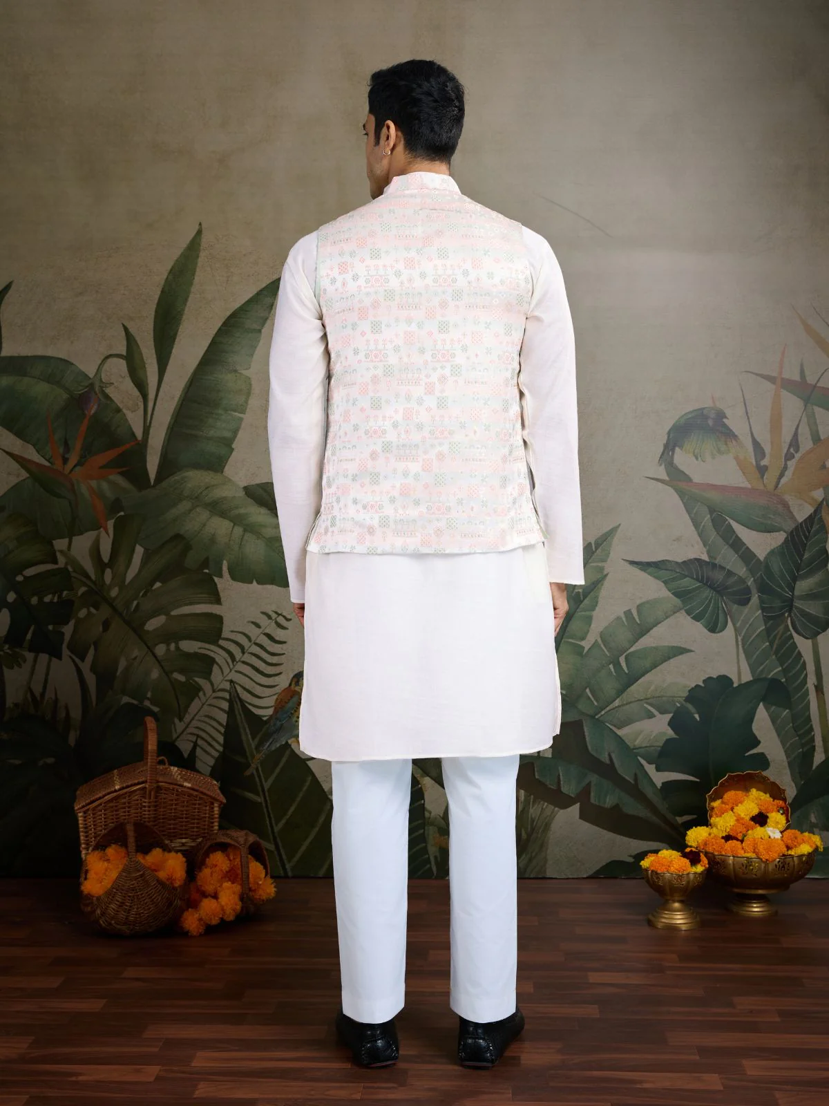 Odette White Silk Blend Embellished Kurta For Men - Image 4
