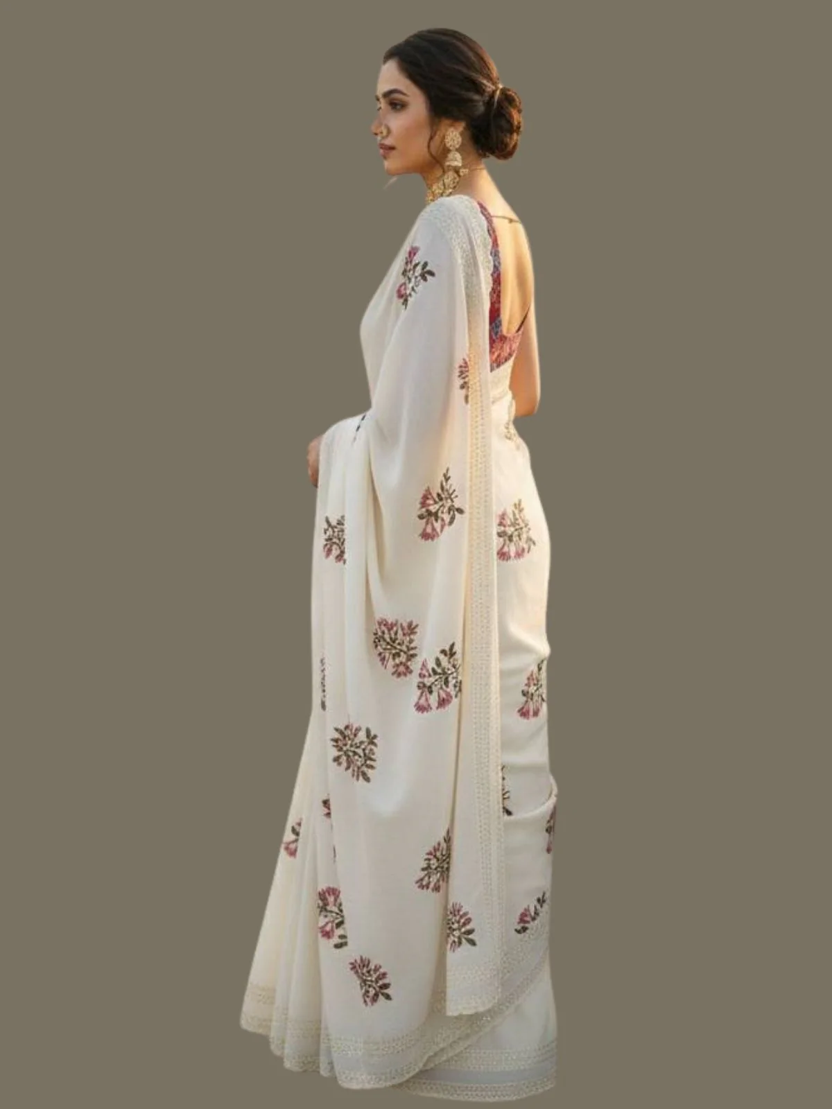 Odette White Silk Embroidered Saree For Women - Image 2