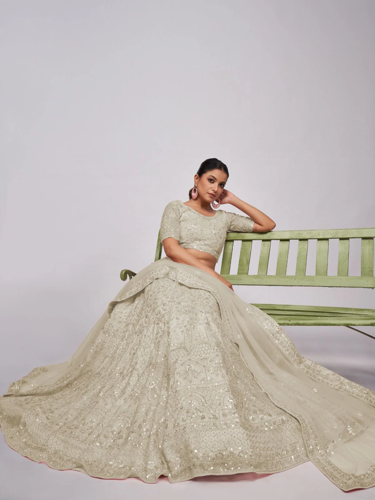 Odette White Soft Net Embroidered Semi Stitched Lehenga With Unstitched Blouse For Women - Image 3