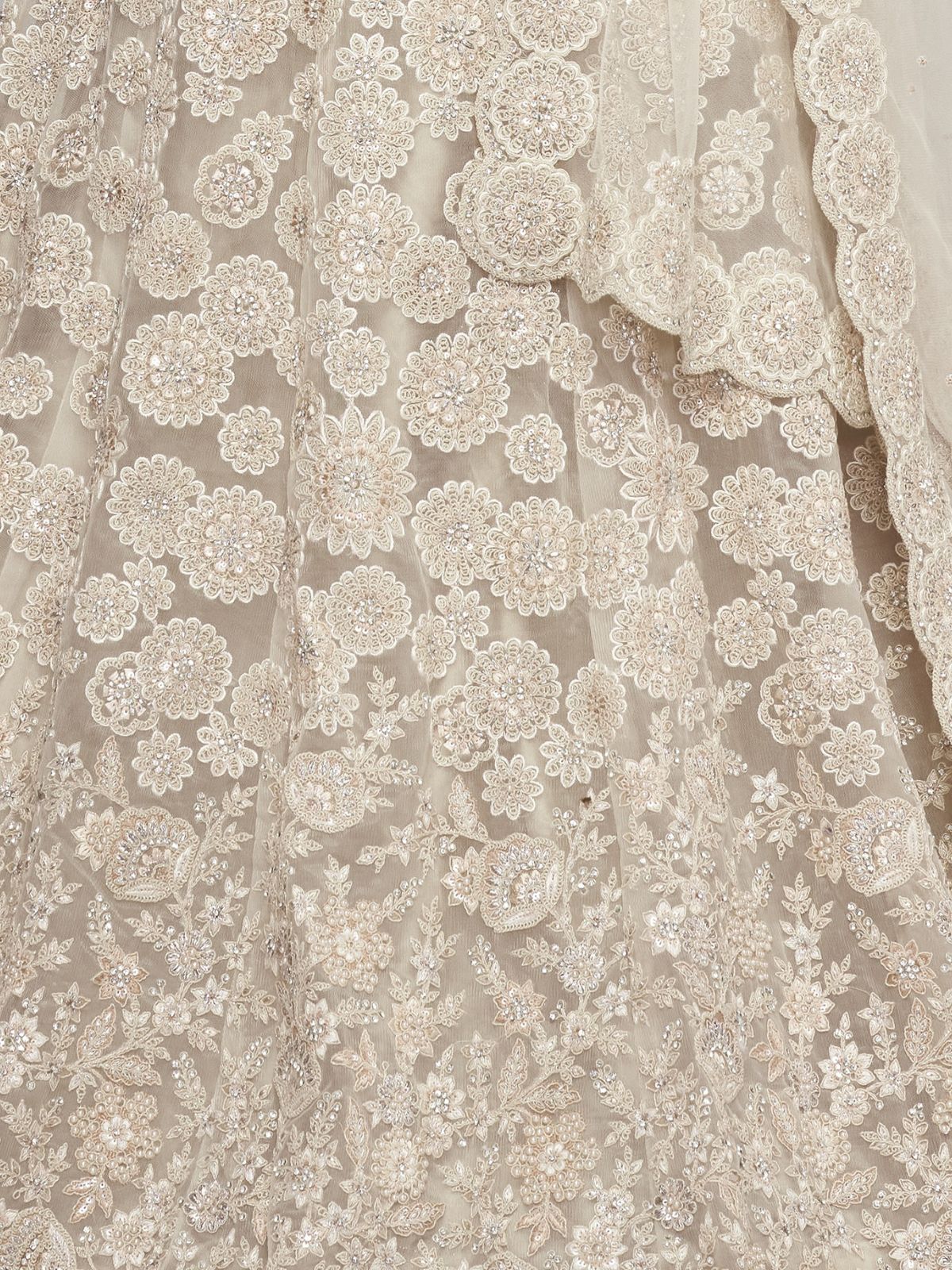 Odette White Soft Net Embroidered Semi Stitched Lehenga With Unstitched Blouse For Women - Image 6