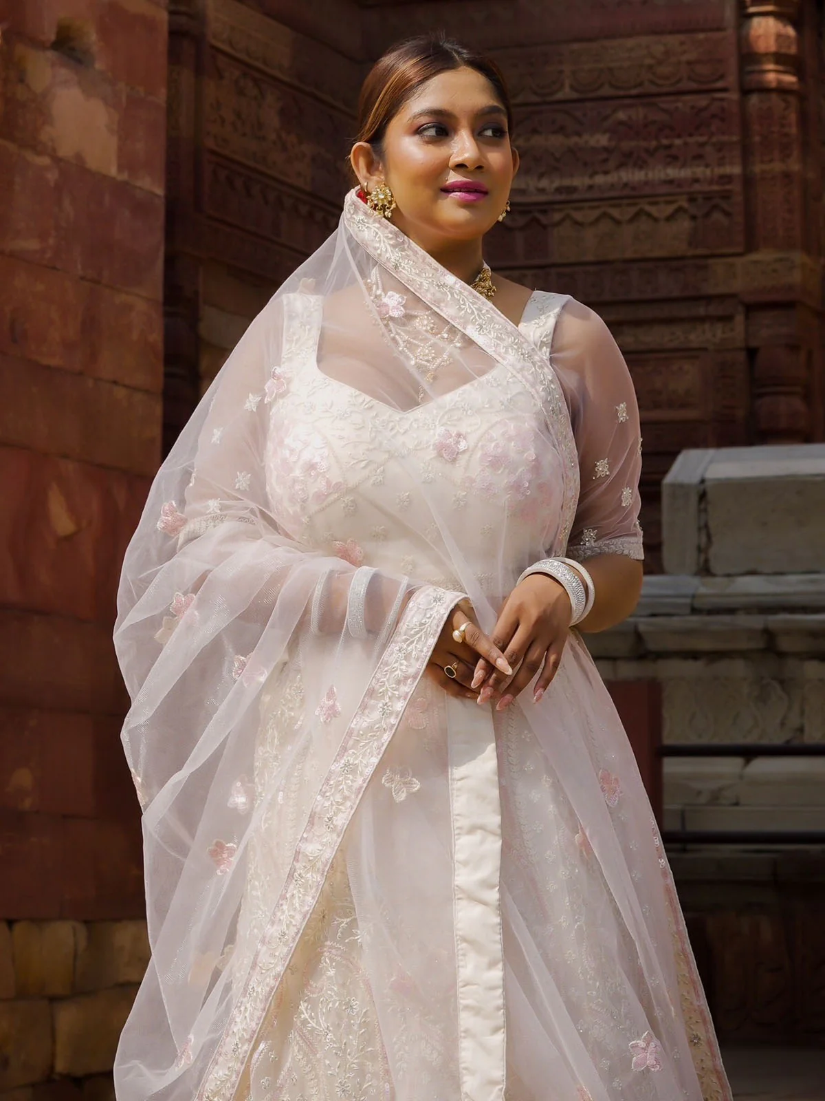 Odette White Soft Net Embroidered Semi Stitched Lehenga With Unstitched Blouse For Women - Image 7