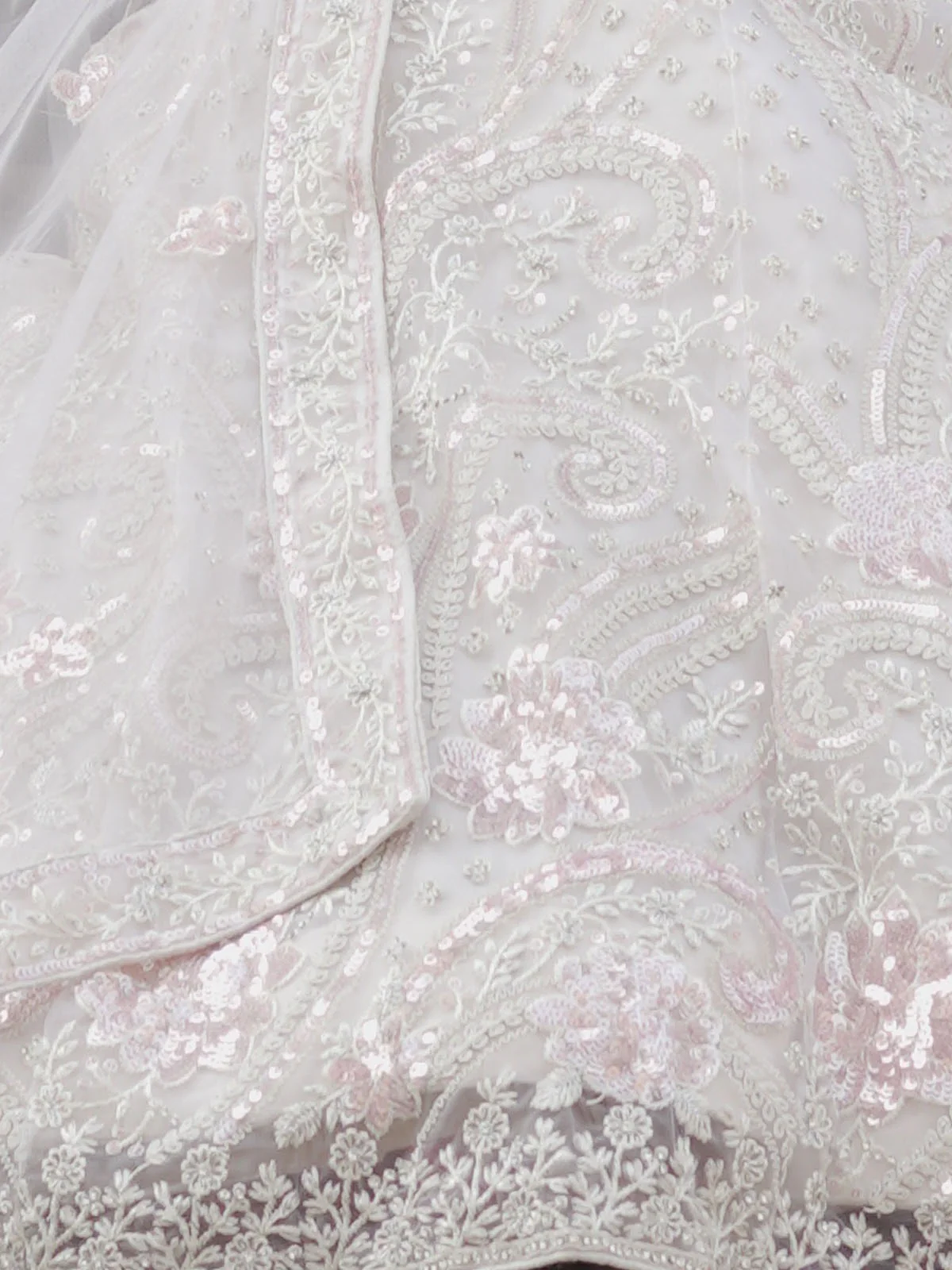 Odette White Soft Net Embroidered Semi Stitched Lehenga With Unstitched Blouse For Women - Image 9
