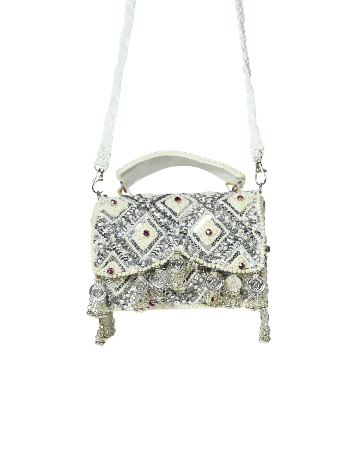 Odette White Suede Embellished Clutch For Women - Image 5
