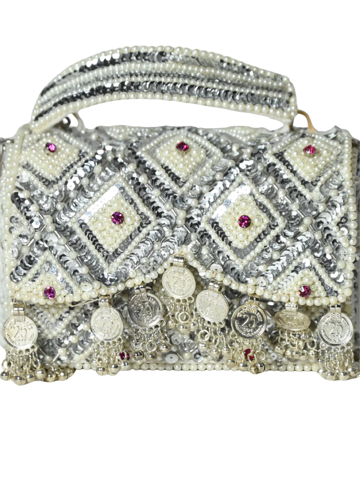 Odette White Suede Embellished Clutch For Women - Image 6