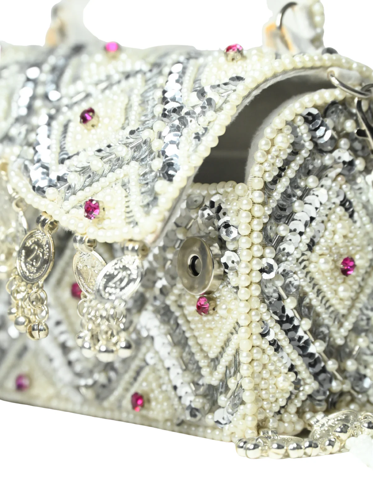 Odette White Suede Embellished Clutch For Women - Image 7
