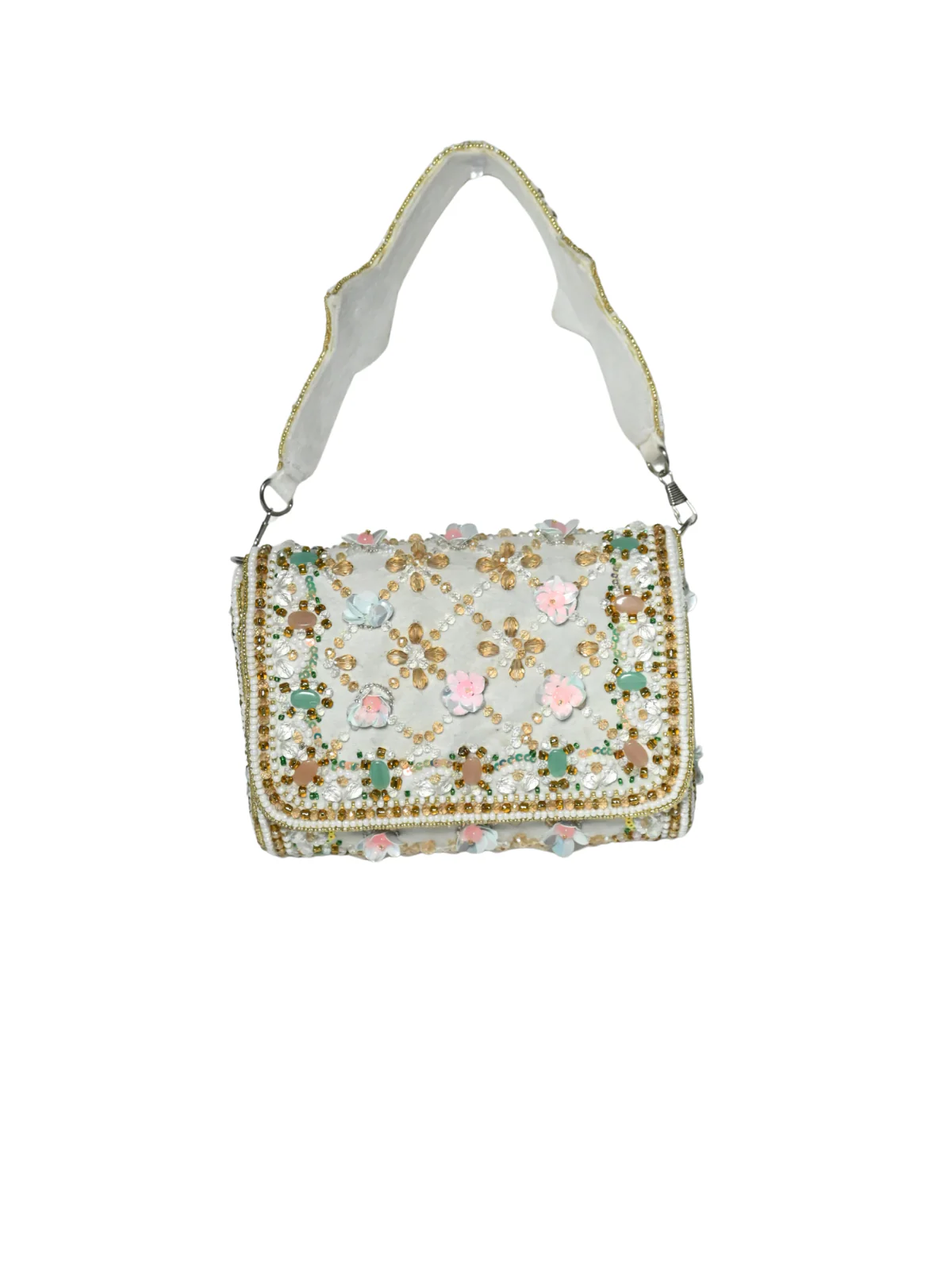 Odette White Suede Embellished Clutch For Women - Image 3