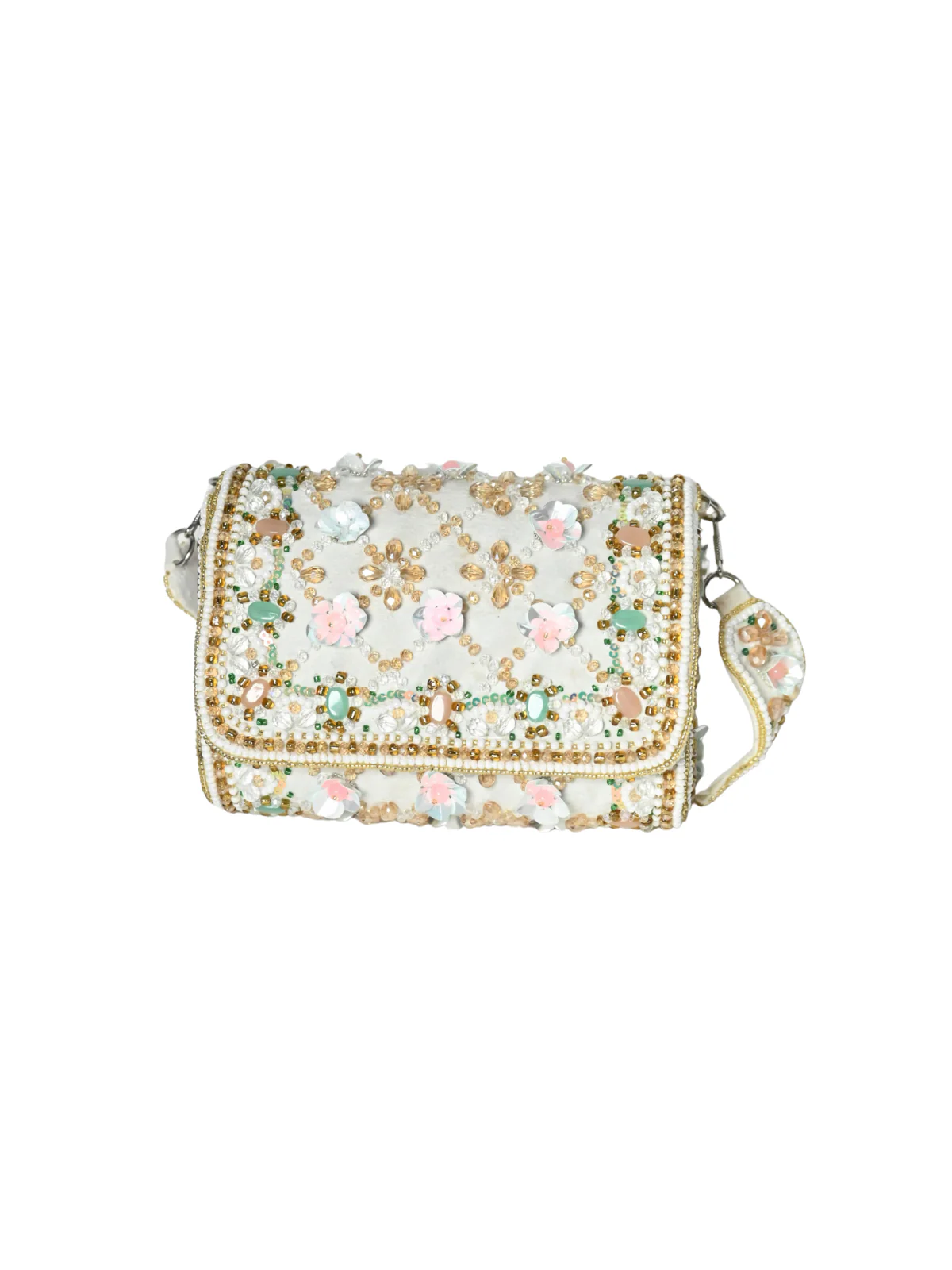 Odette White Suede Embellished Clutch For Women - Image 4