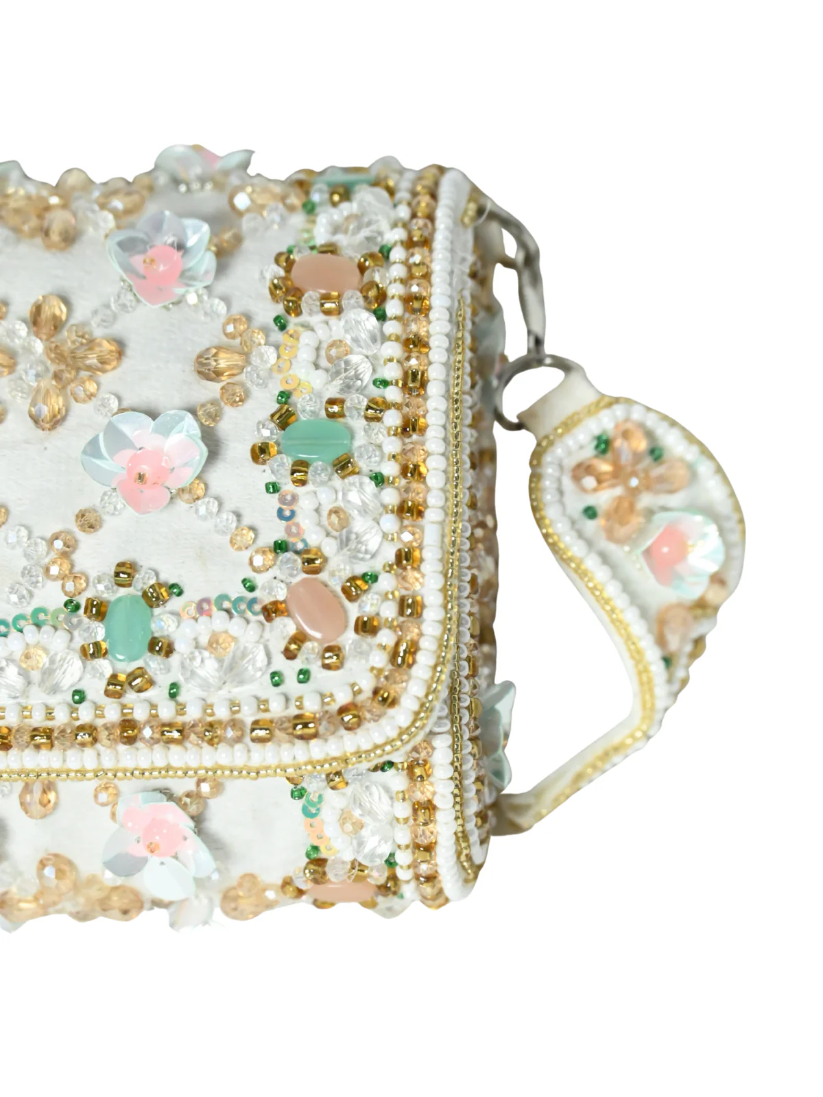 Odette White Suede Embellished Clutch For Women - Image 5
