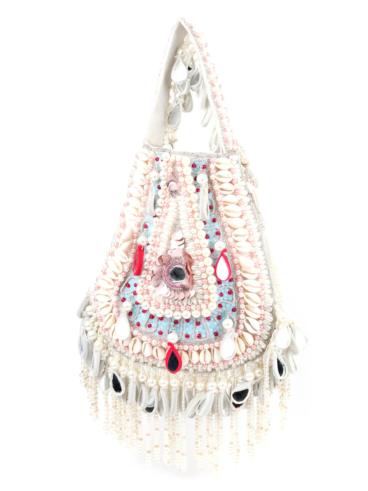Odette White Suede Embellished Potli For Women - Image 3