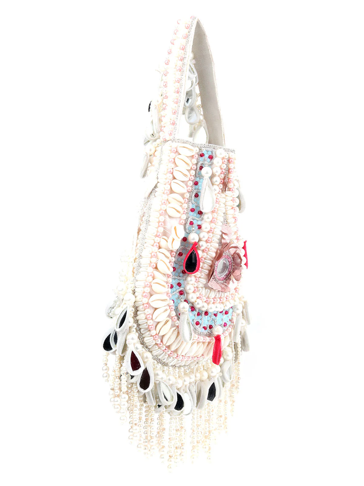 Odette White Suede Embellished Potli For Women - Image 4