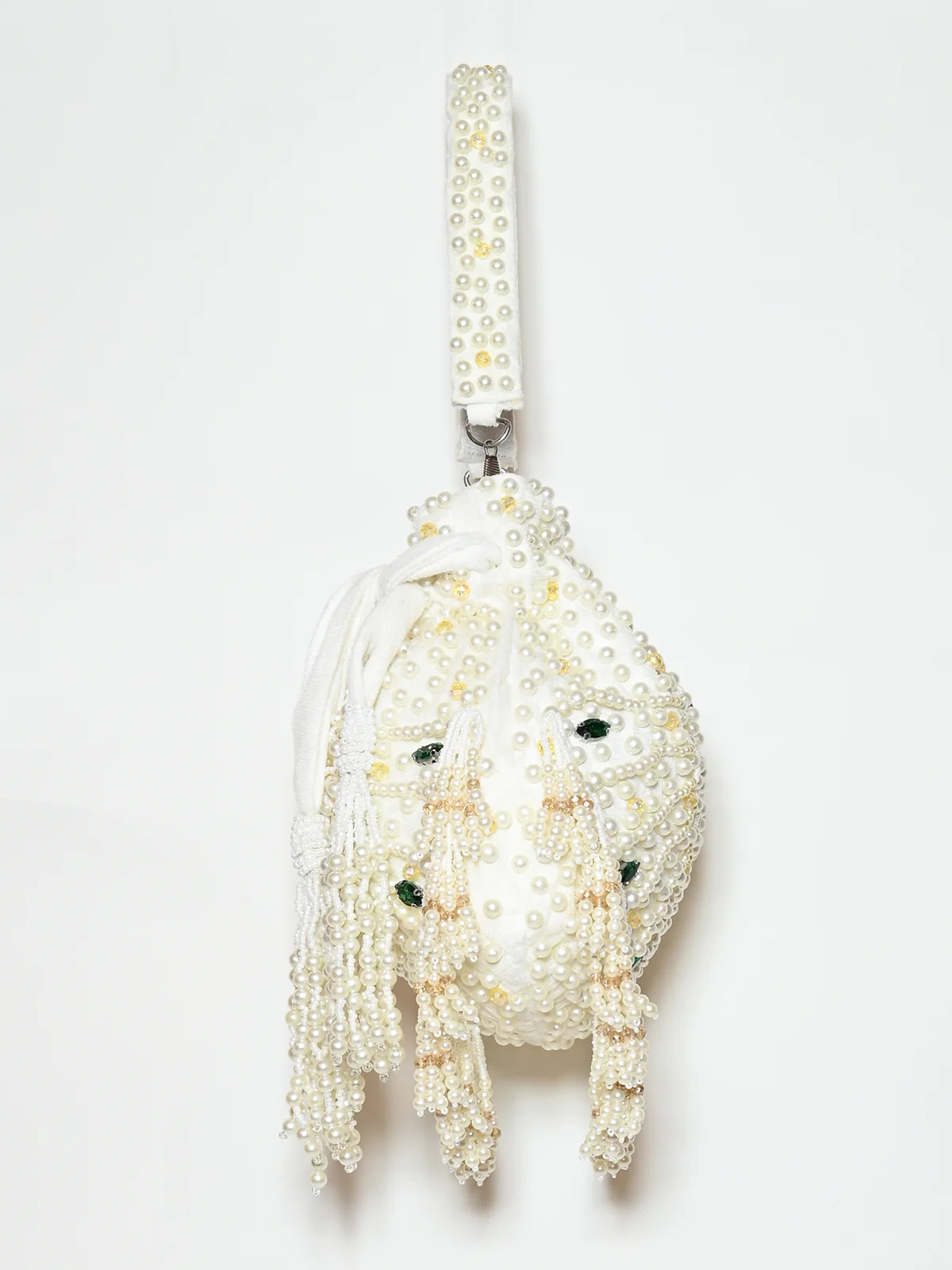 Odette White Suede Pearl Embellished Potli For Women - Image 3
