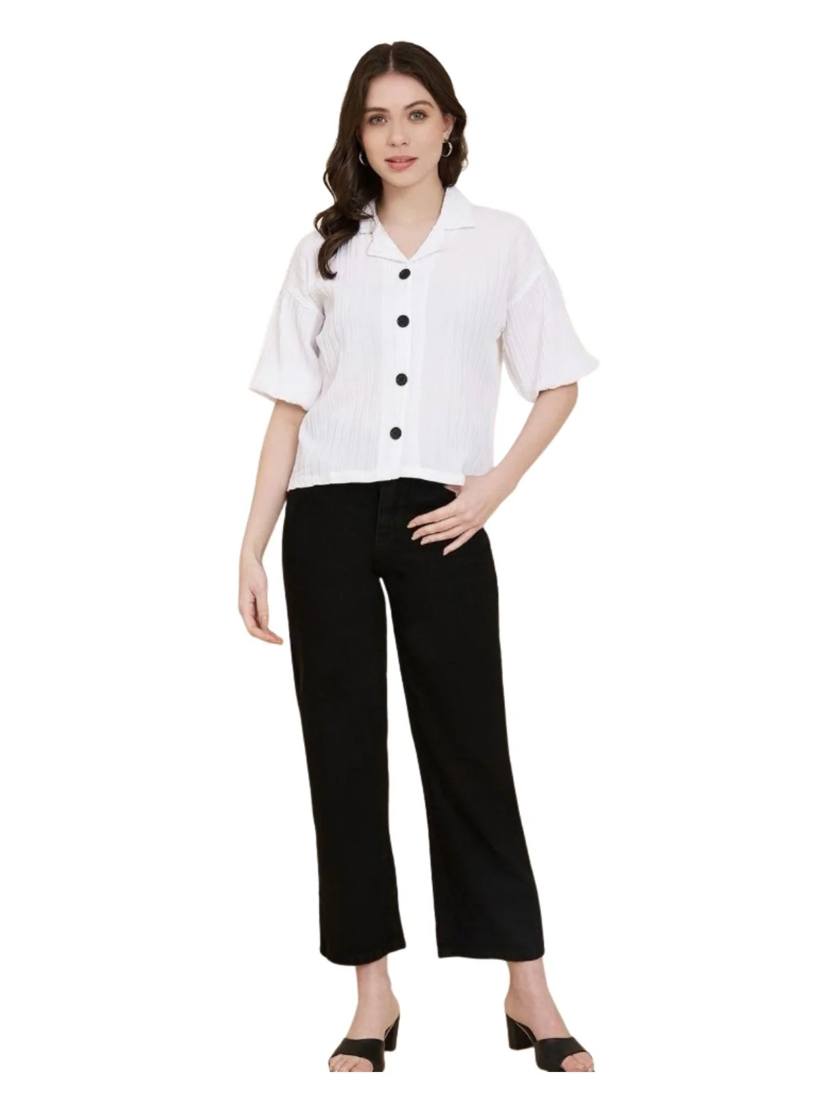 Odette White Sugarcane Solid Shirt For Women