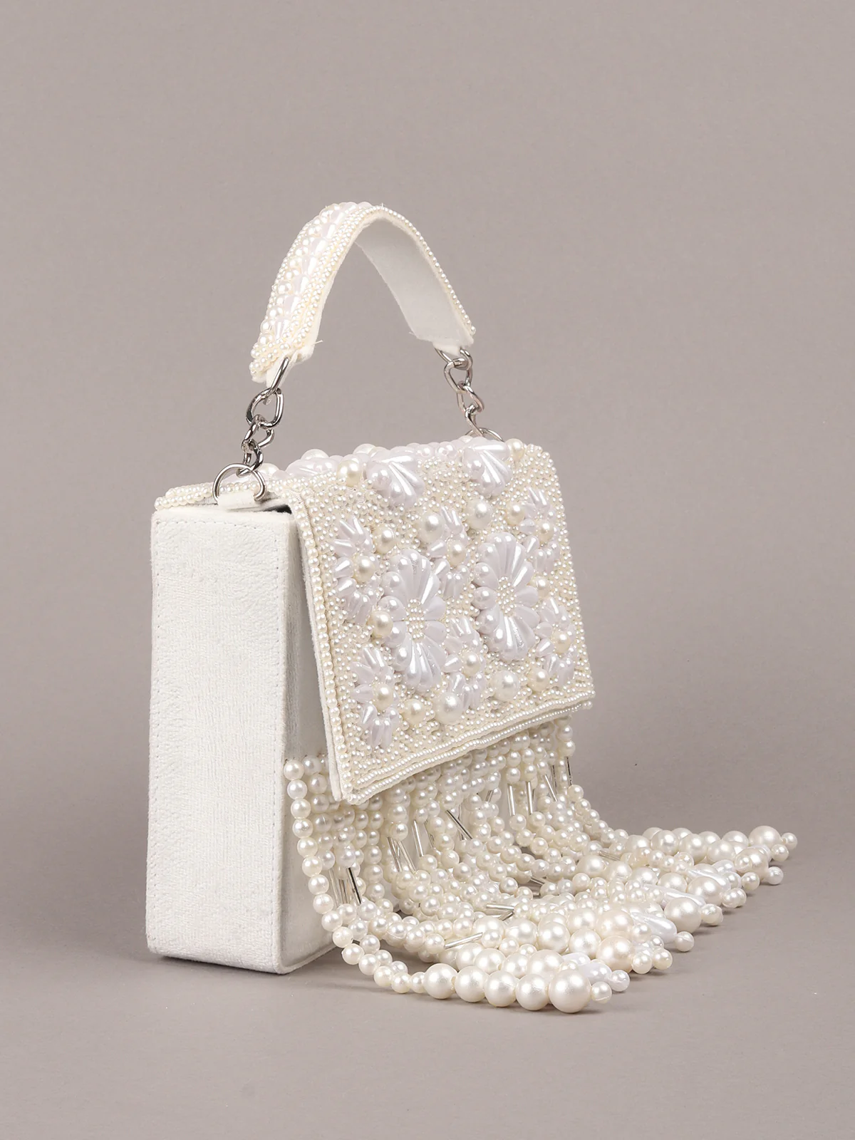 Odette White Tassels Embellished Clutch For Women - Image 4
