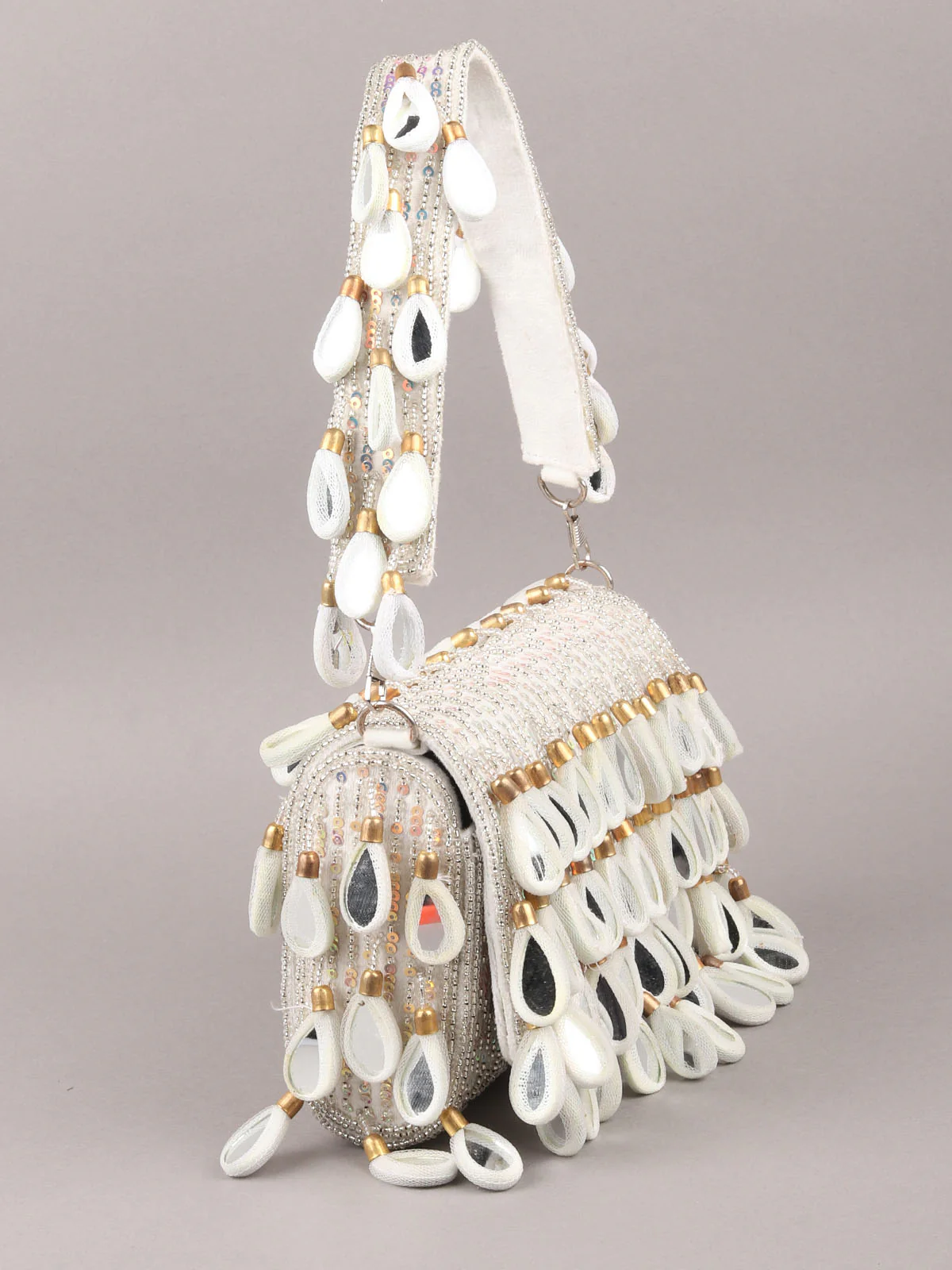 Odette White Tassels Embellished Clutch For Women - Image 5