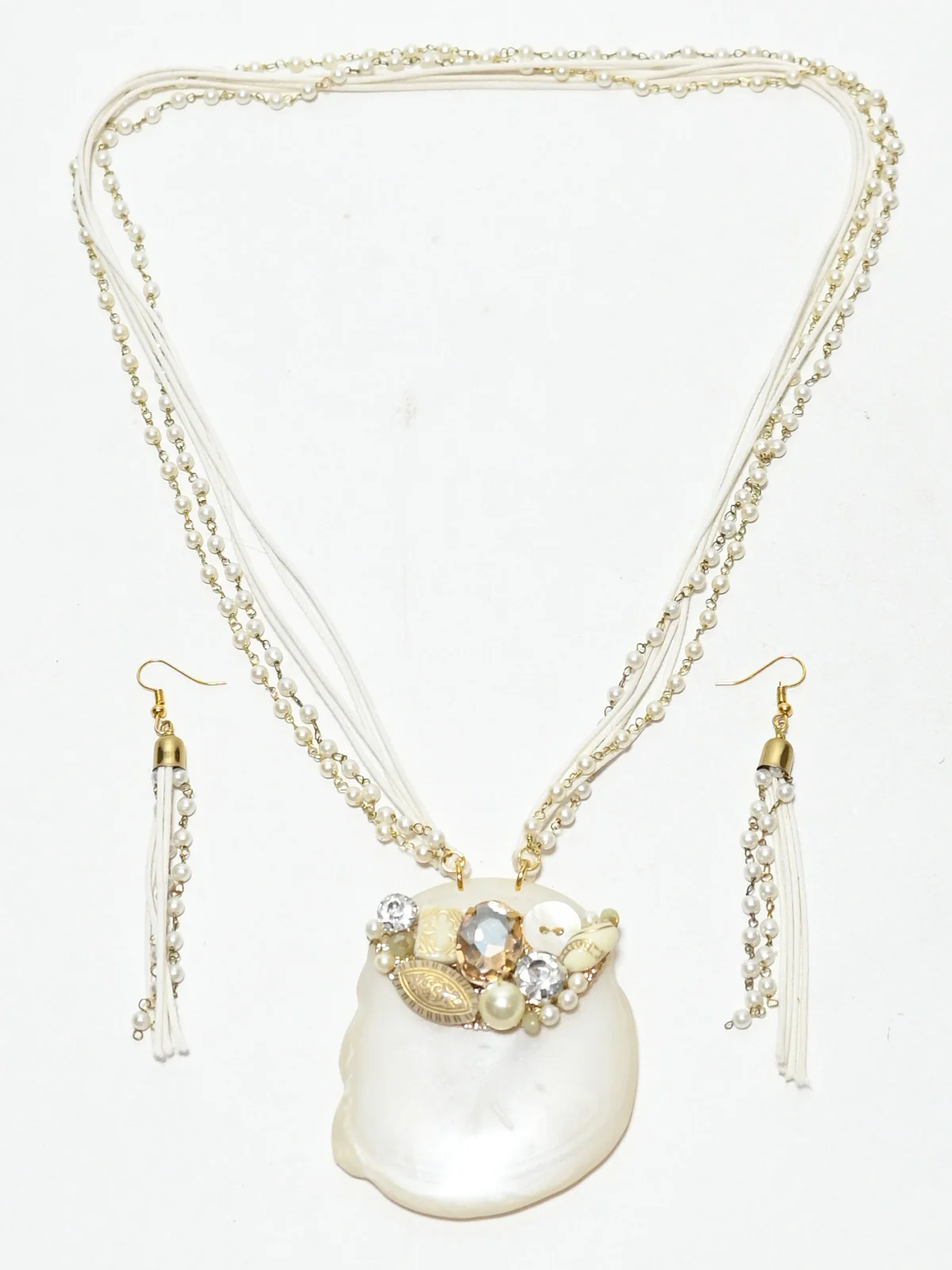 Odette White Thread And Alloy Pearl And Stone Jewellery Set For Women - Image 2