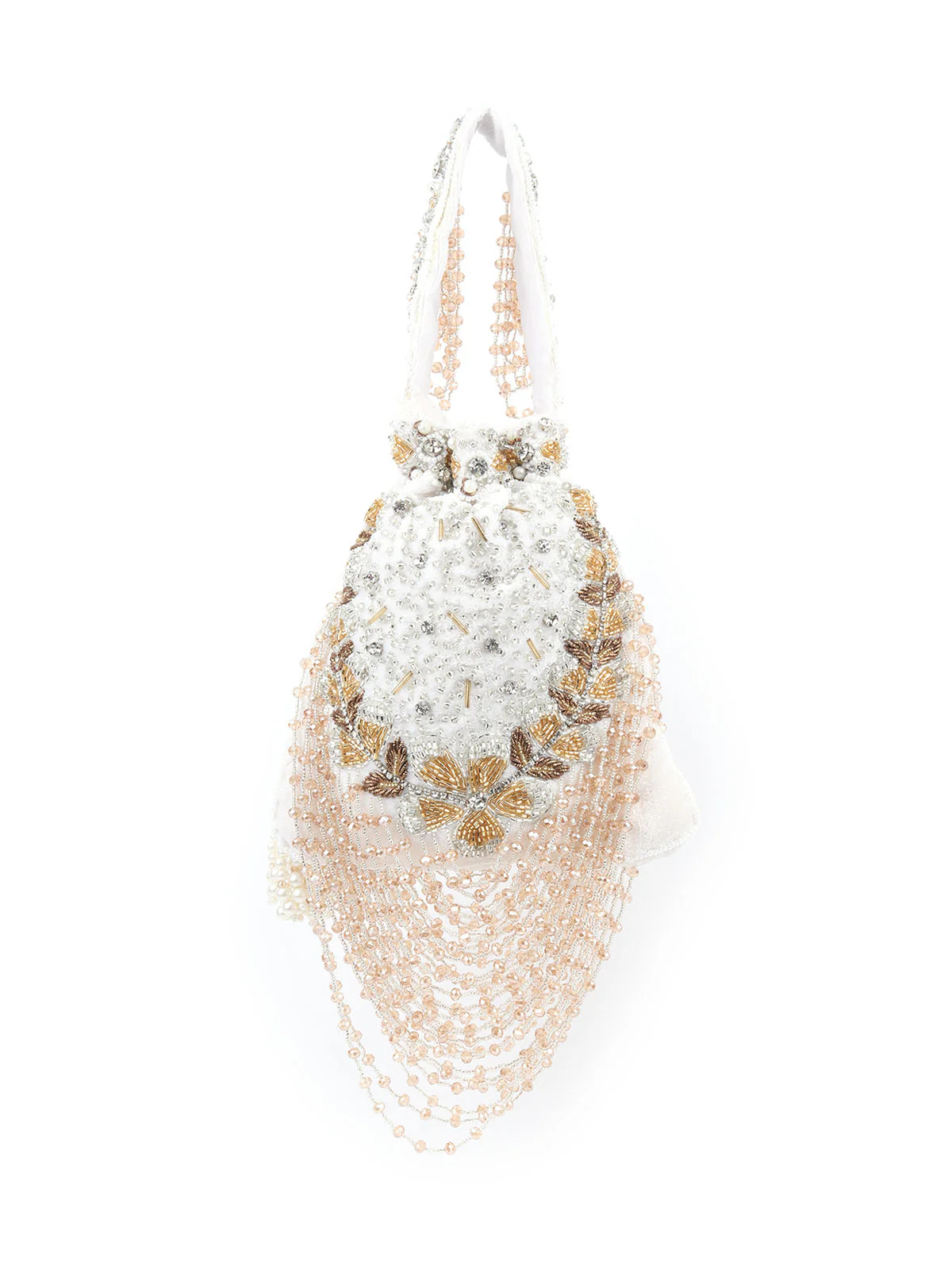 Odette White Velvet Embellished Potli For Women - Image 6