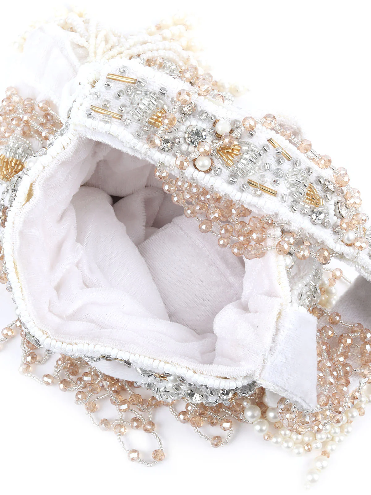 Odette White Velvet Embellished Potli For Women - Image 7