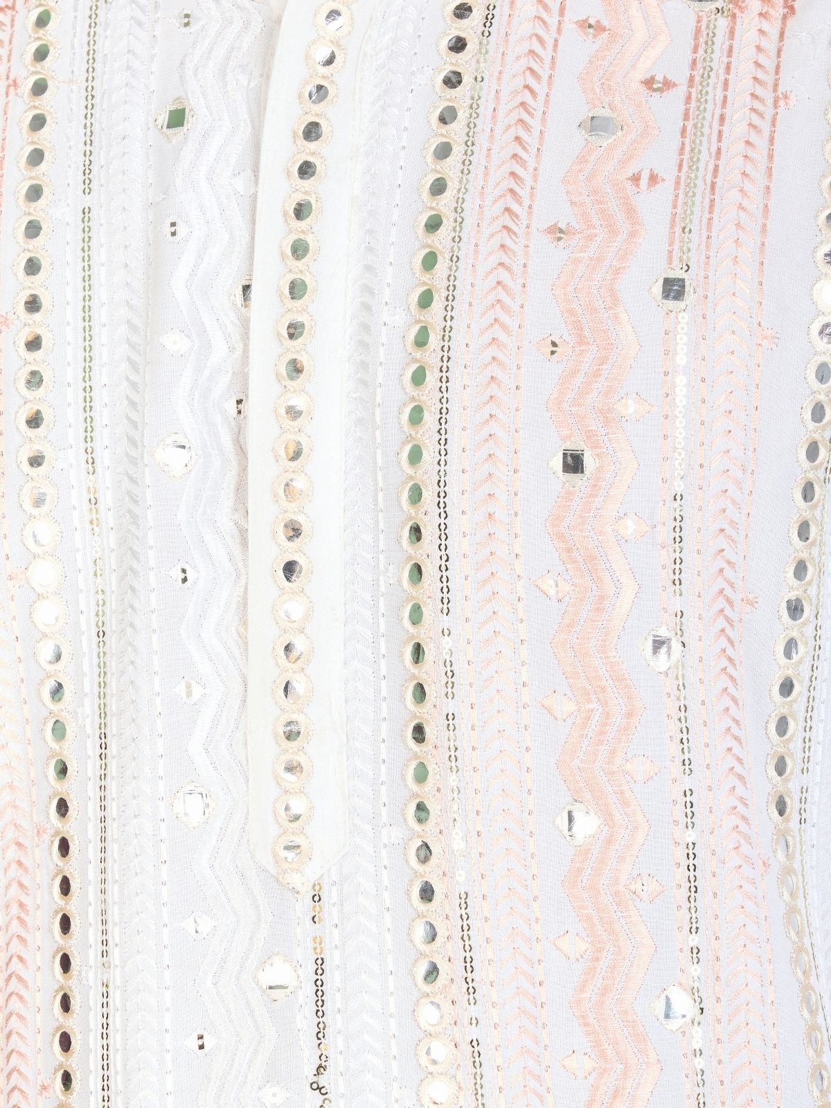Odette White Viscose Rayon Embroidered Stitched Kurta For Men - Image 6