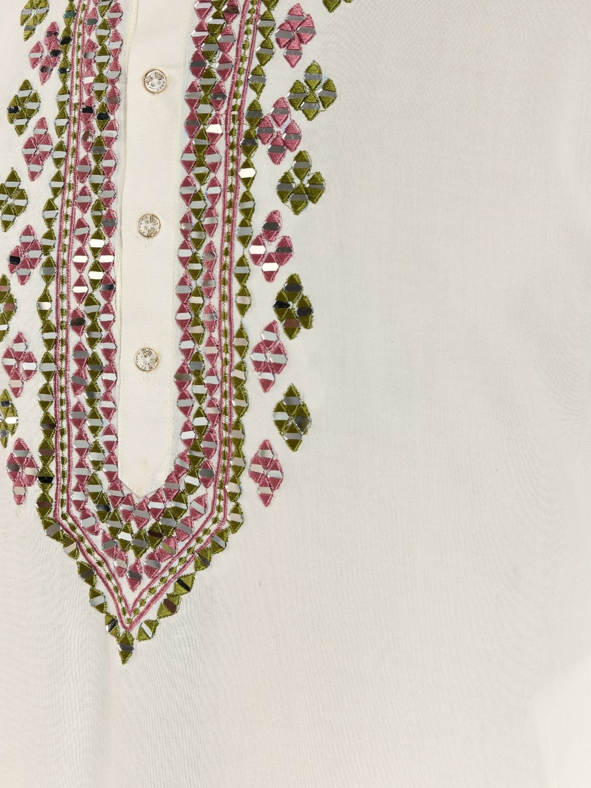 Odette White Viscose Rayon Embroidered Stitched Kurta For Men - Image 8