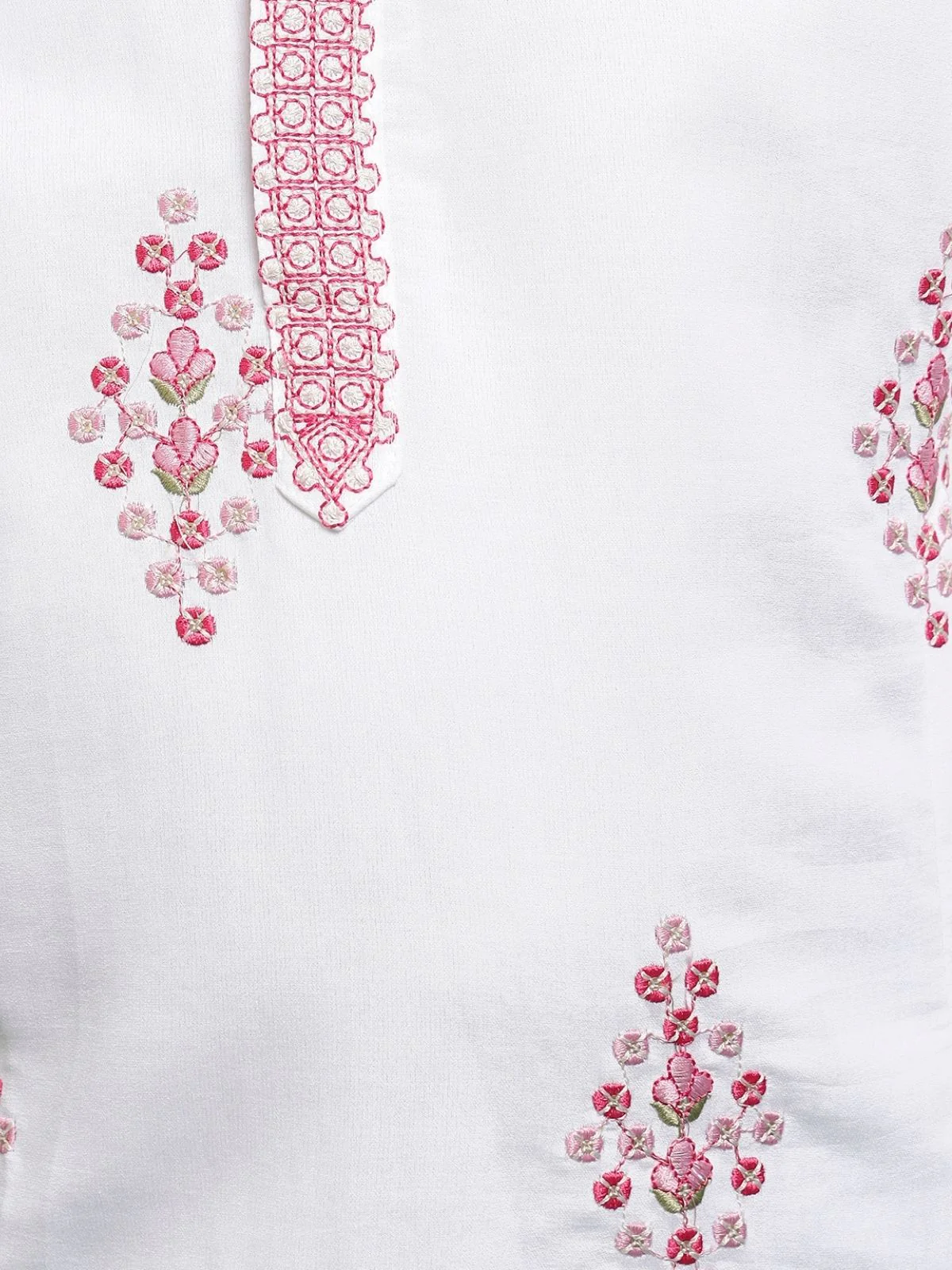 Odette White Viscose Silk Embroidered Stitched Kurta Set For Kids - Image 6