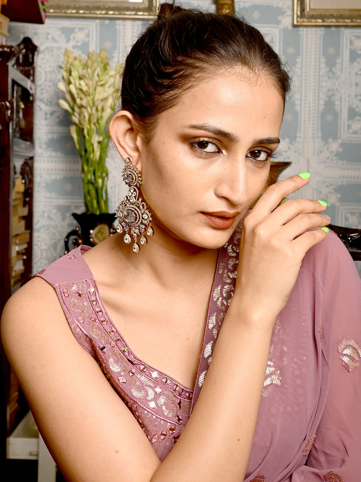 Odette White Zicron Gold Plated Dangler Earrings For Women - Image 2