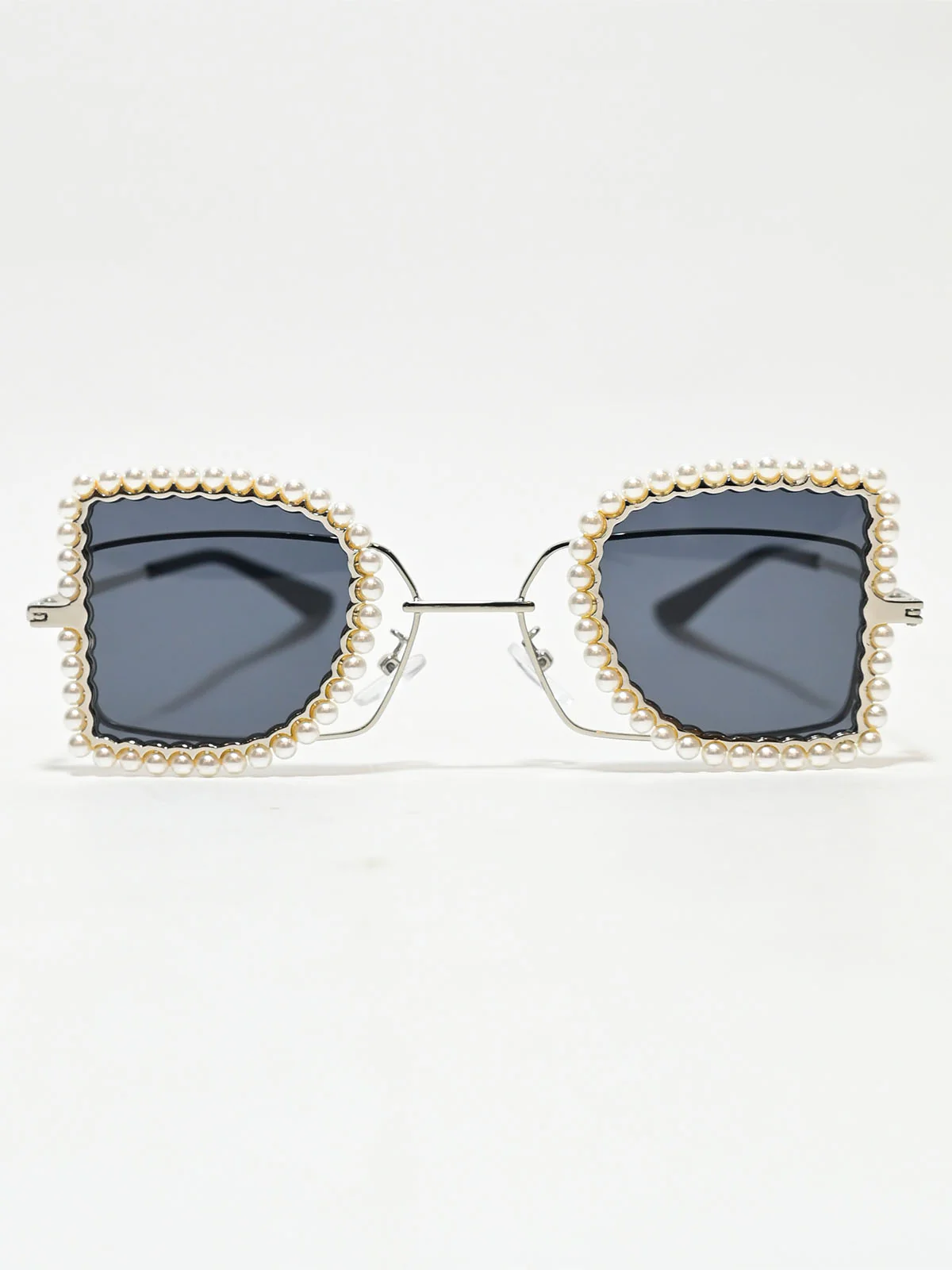 Odette White Zink Alloy Embellished Sunglasses For Women - Image 5
