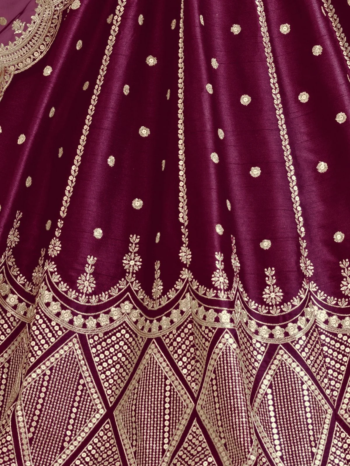 Odette Wine Art Silk Embroidered Semi-Stitched lehenga For Women - Image 5