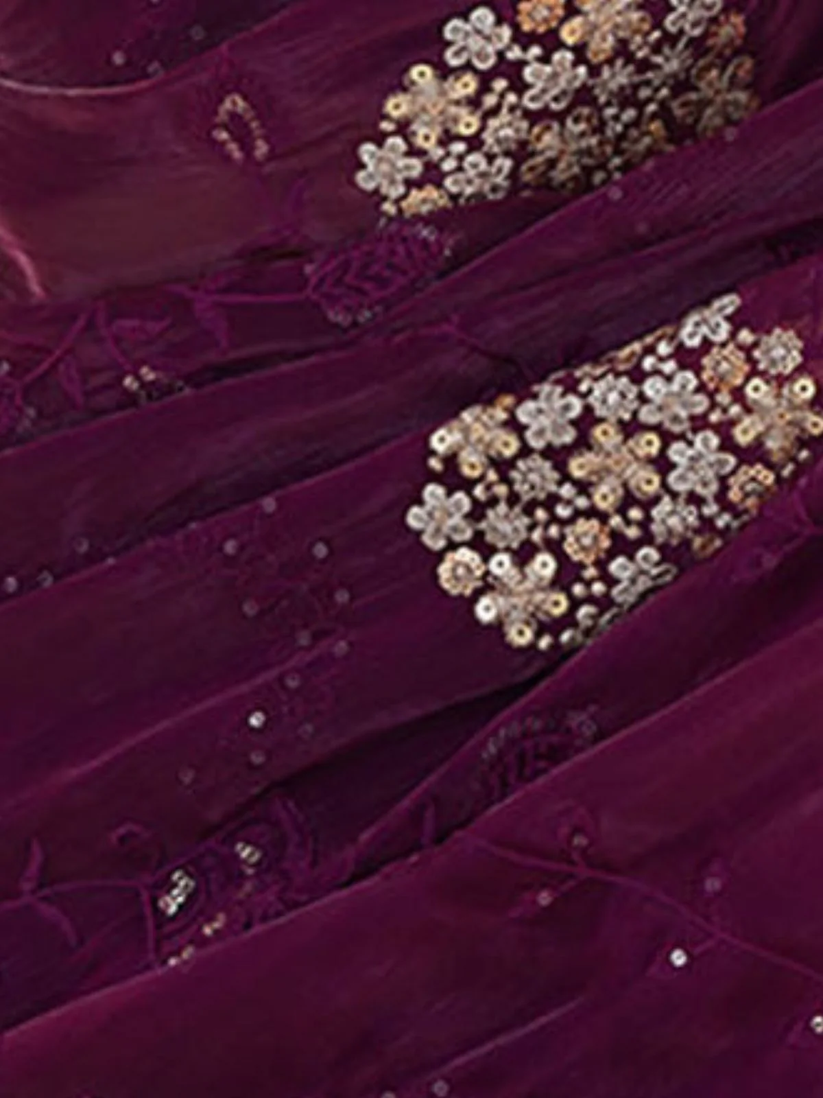 Odette Wine Chiffon Embroidered Elegant Saree For Women - Image 5