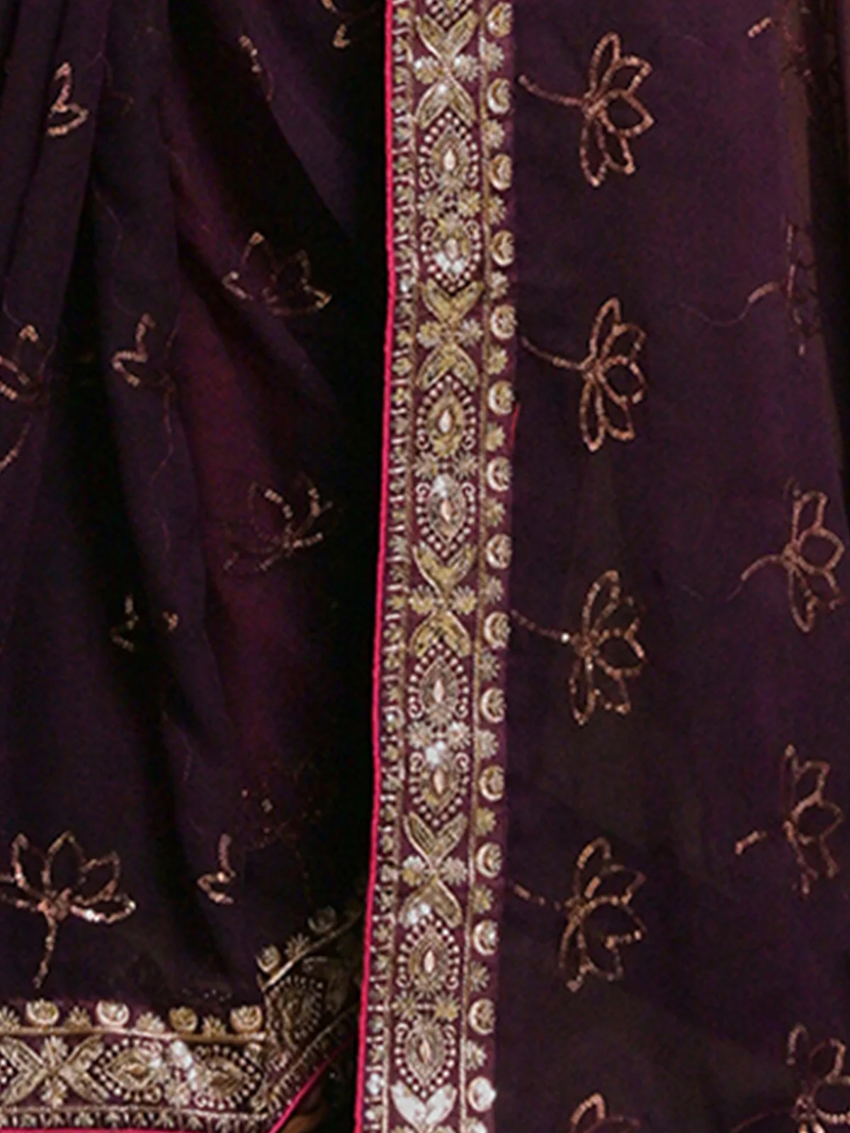 Odette Wine Embellished Georgette Saree With Unstitched Blouse For Women - Image 8
