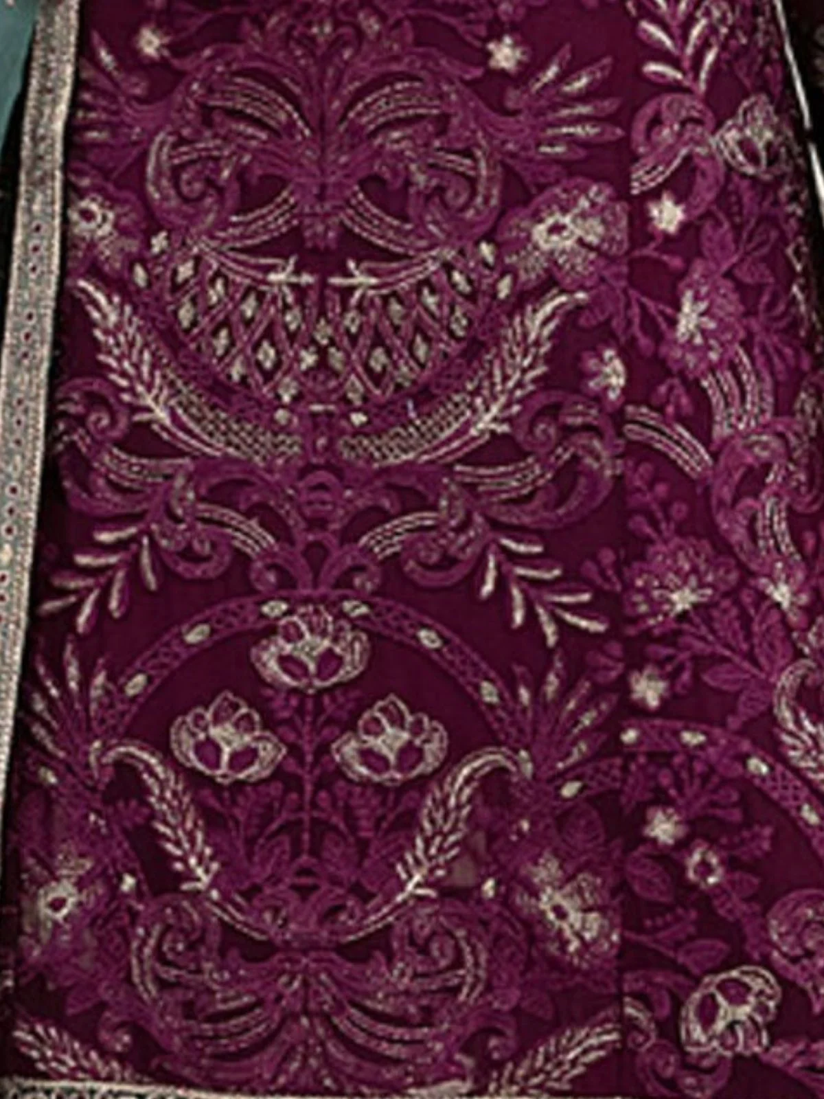 Odette Wine Embroidered Georgette Semi-Stitched Kurta Set For Women - Image 3