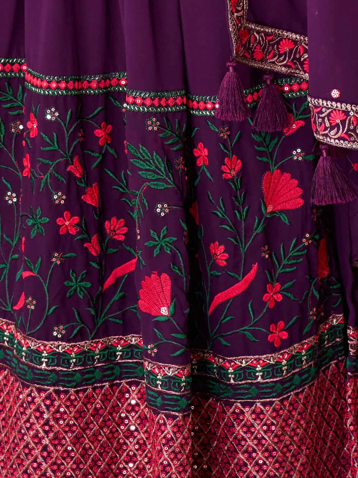 Odette Wine Georgette Embroidered Stitched Gown For Women - Image 6