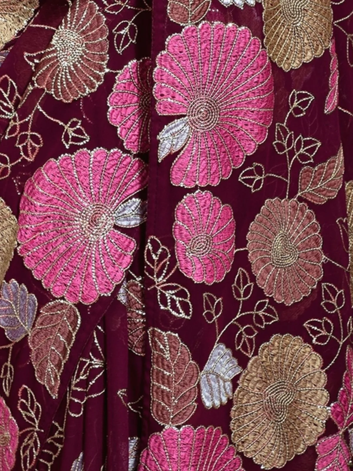 Odette Wine Georgette Embellished Saree For Women - Image 3
