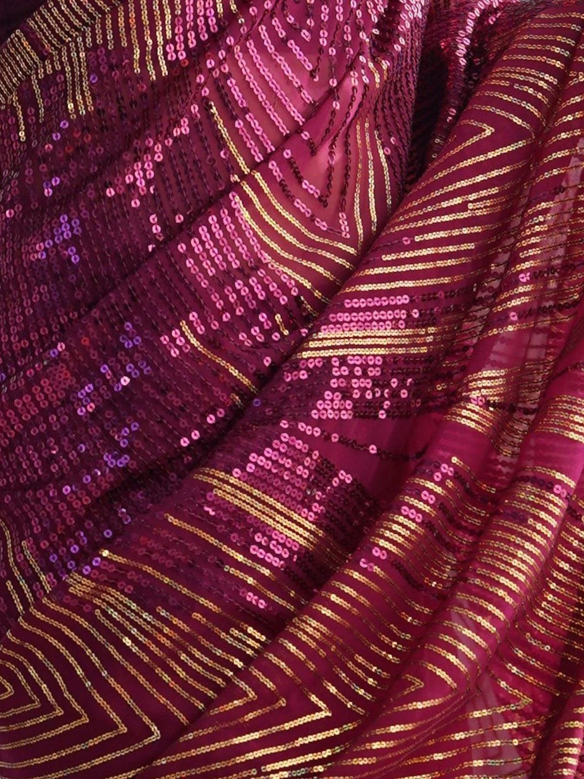 Odette Wine Georgette Embellished Solid Saree For Women - Image 5