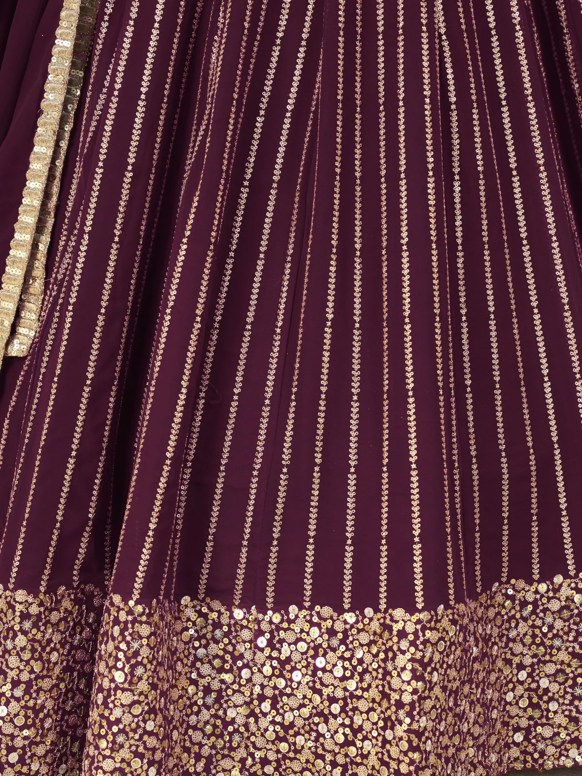 Odette Wine Georgette Embellished Semi Stitched Lehenga With Unstitched Blouse For Women - Image 7
