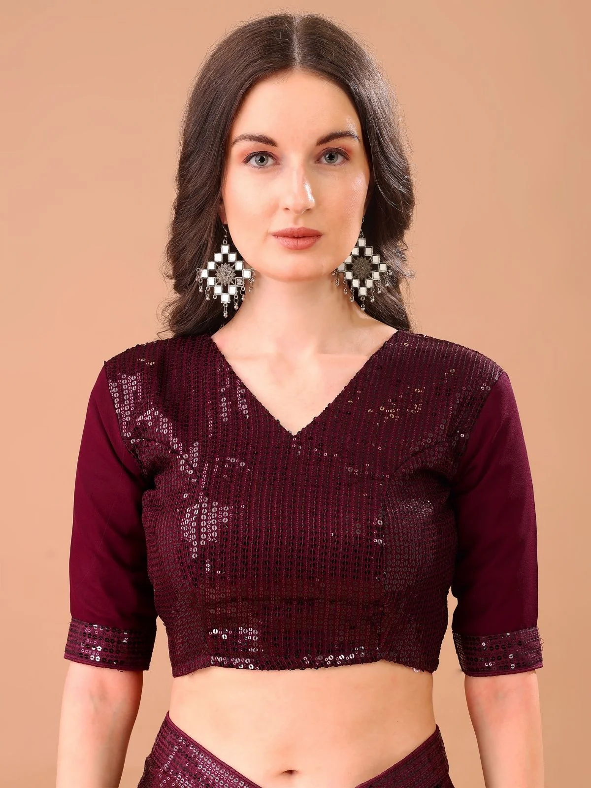 Odette Wine Georgette Embroidered Elegant Saree For Women - Image 4
