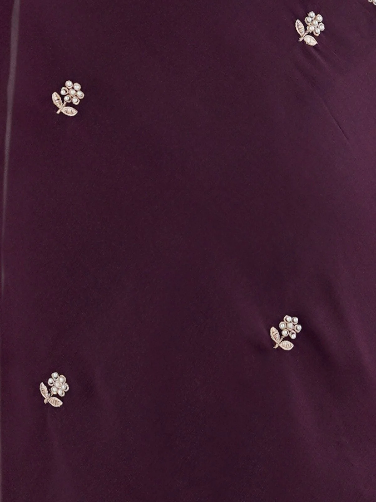 Odette Wine Georgette Embroidered Saree For Women - Image 5