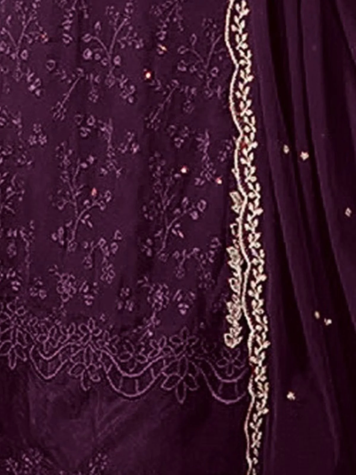 Odette Wine Georgette Embroidered Semi-Stitched Kurta Set For Women - Image 3