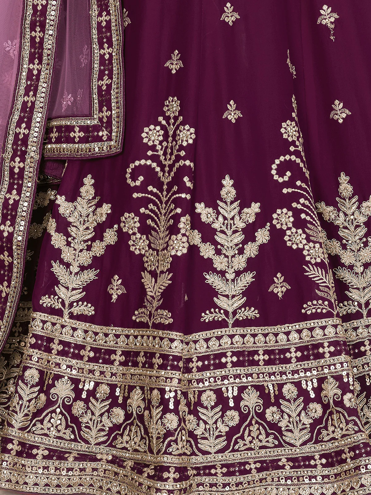 Odette Wine Georgette Embroidered Semi Stitched Lehenga With Unstitched Blouse for Women - Image 5