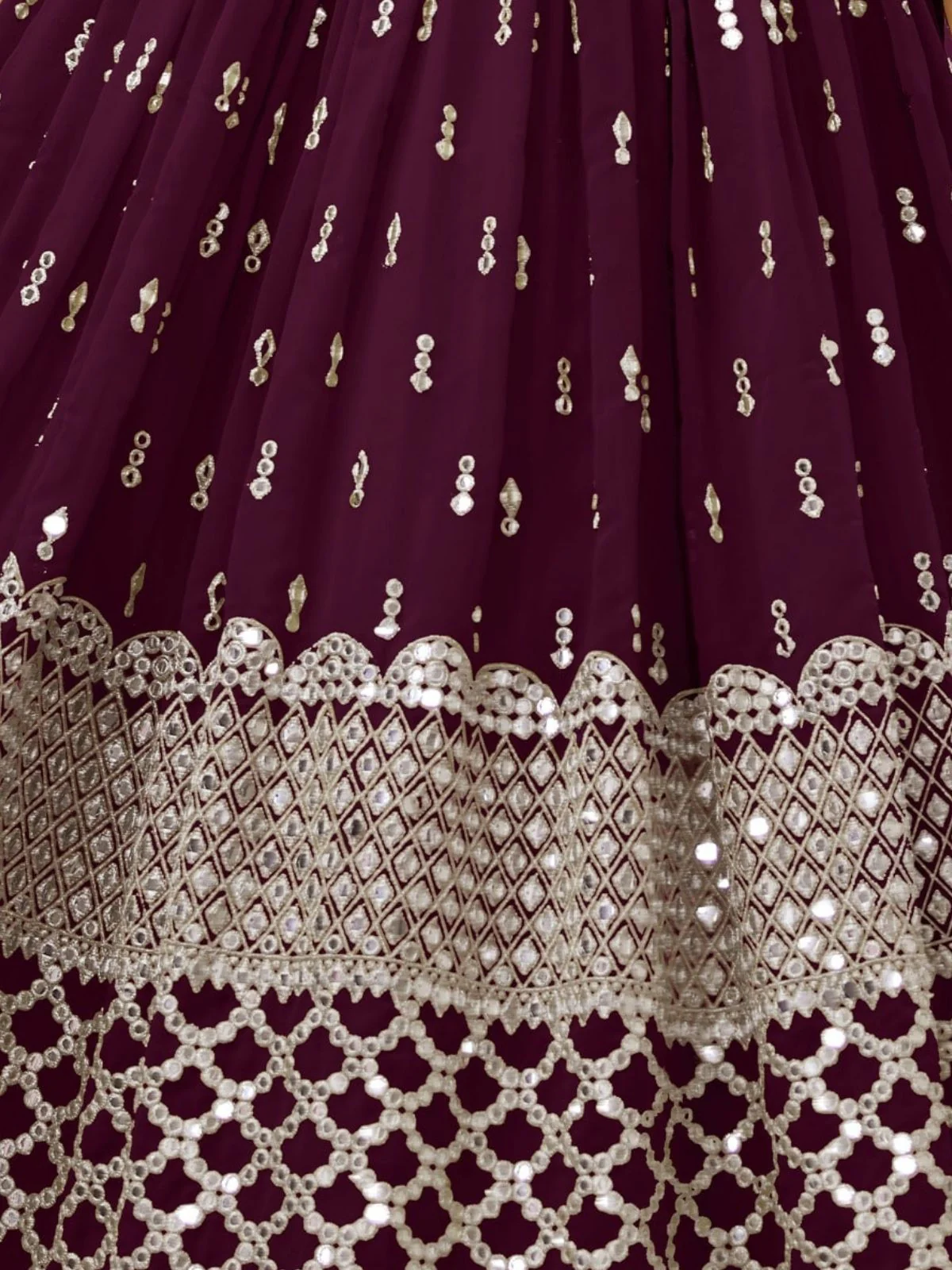 Odette Wine Georgette Embroidered Semi Stitched Lehenga With Unstitched Blouse For Women - Image 6