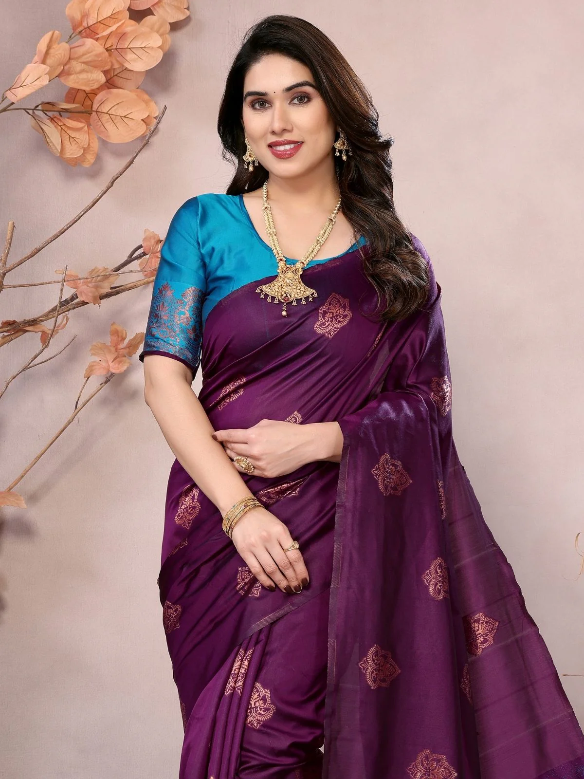 Odette Wine Georgette Motif Print Saree For Women - Image 4