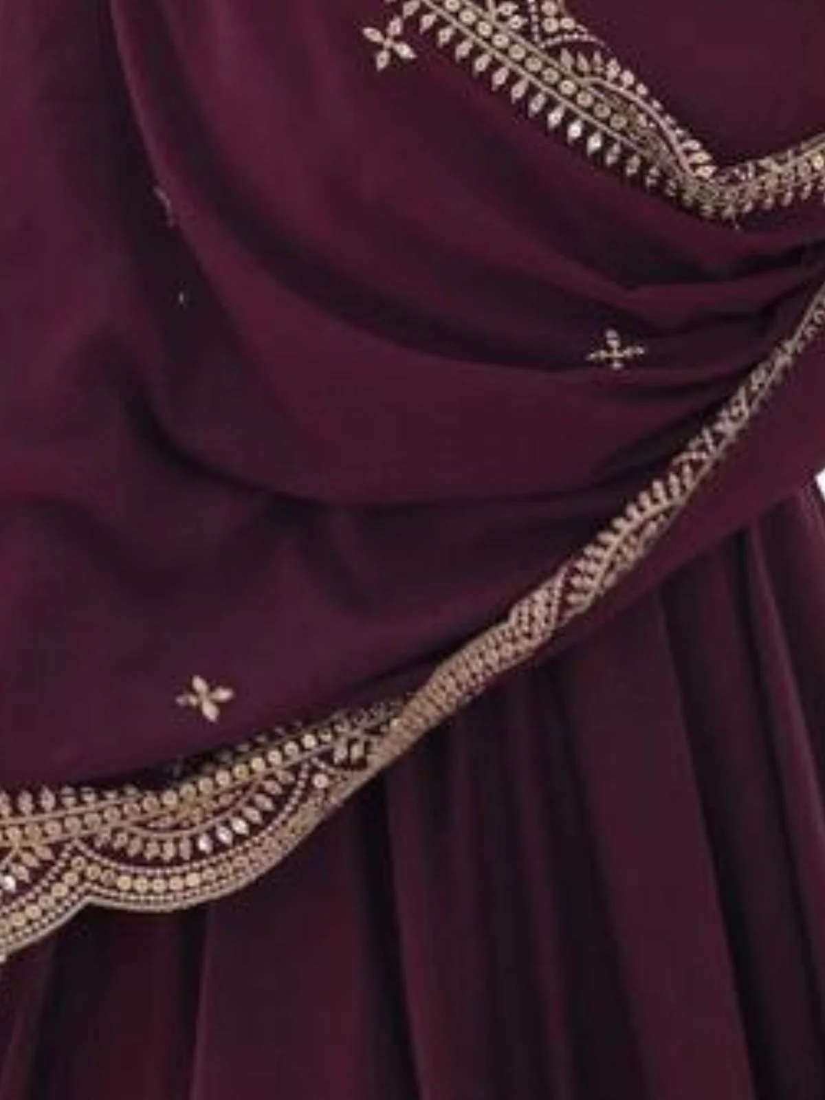 Odette Wine Georgette Plain Kurta Set For Women - Image 5
