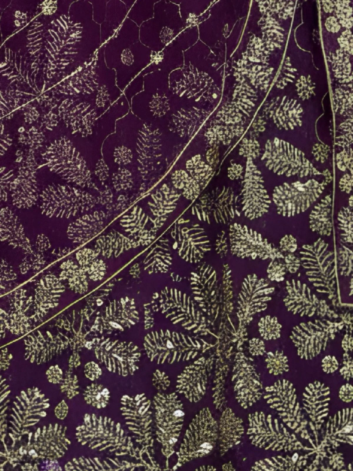Odette Wine Net Embellished Semi Stitched Lehenga For Women - Image 5