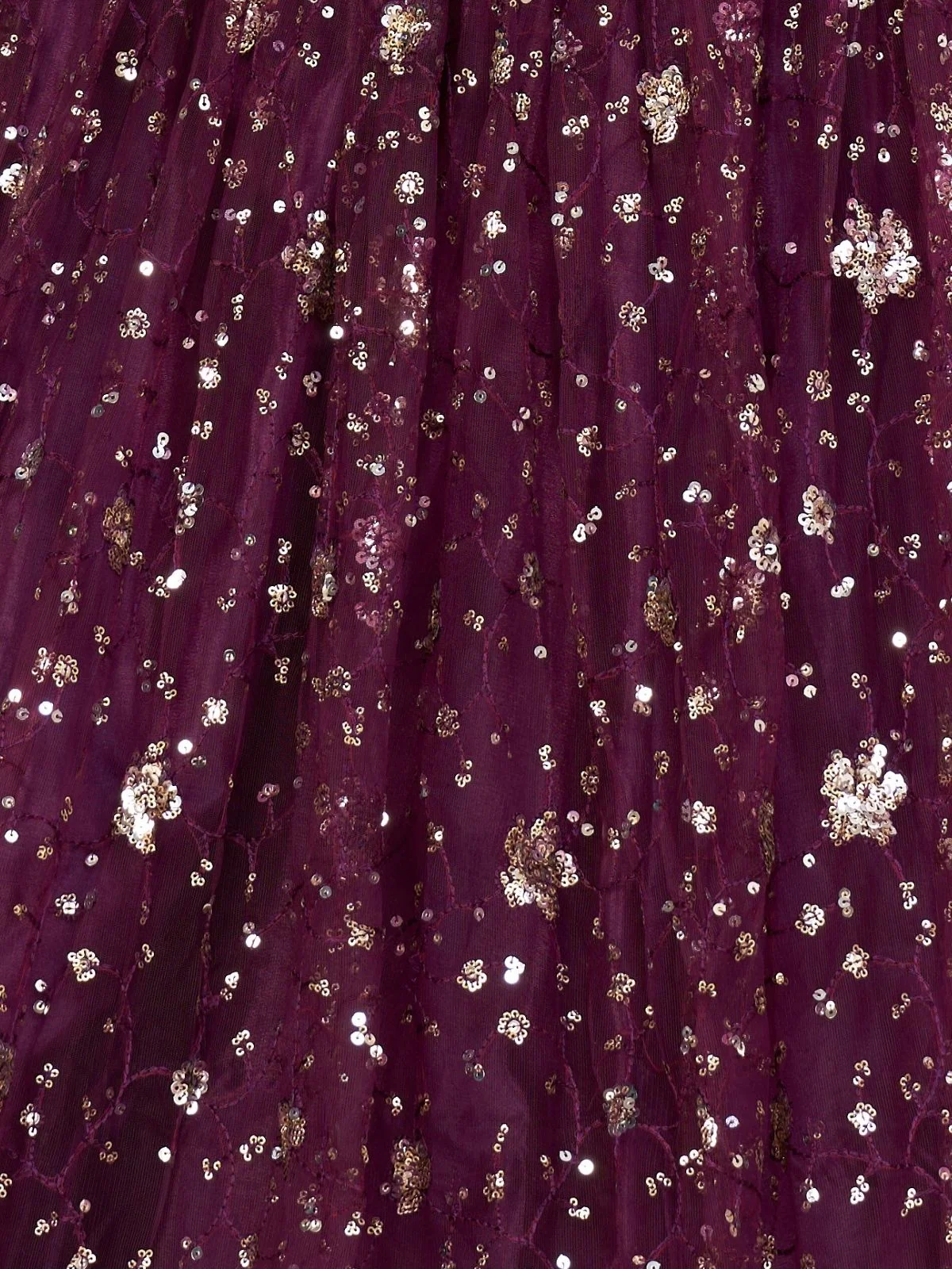 Odette Wine Net Embroidered Semi Stitched Lehenga For Women - Image 5