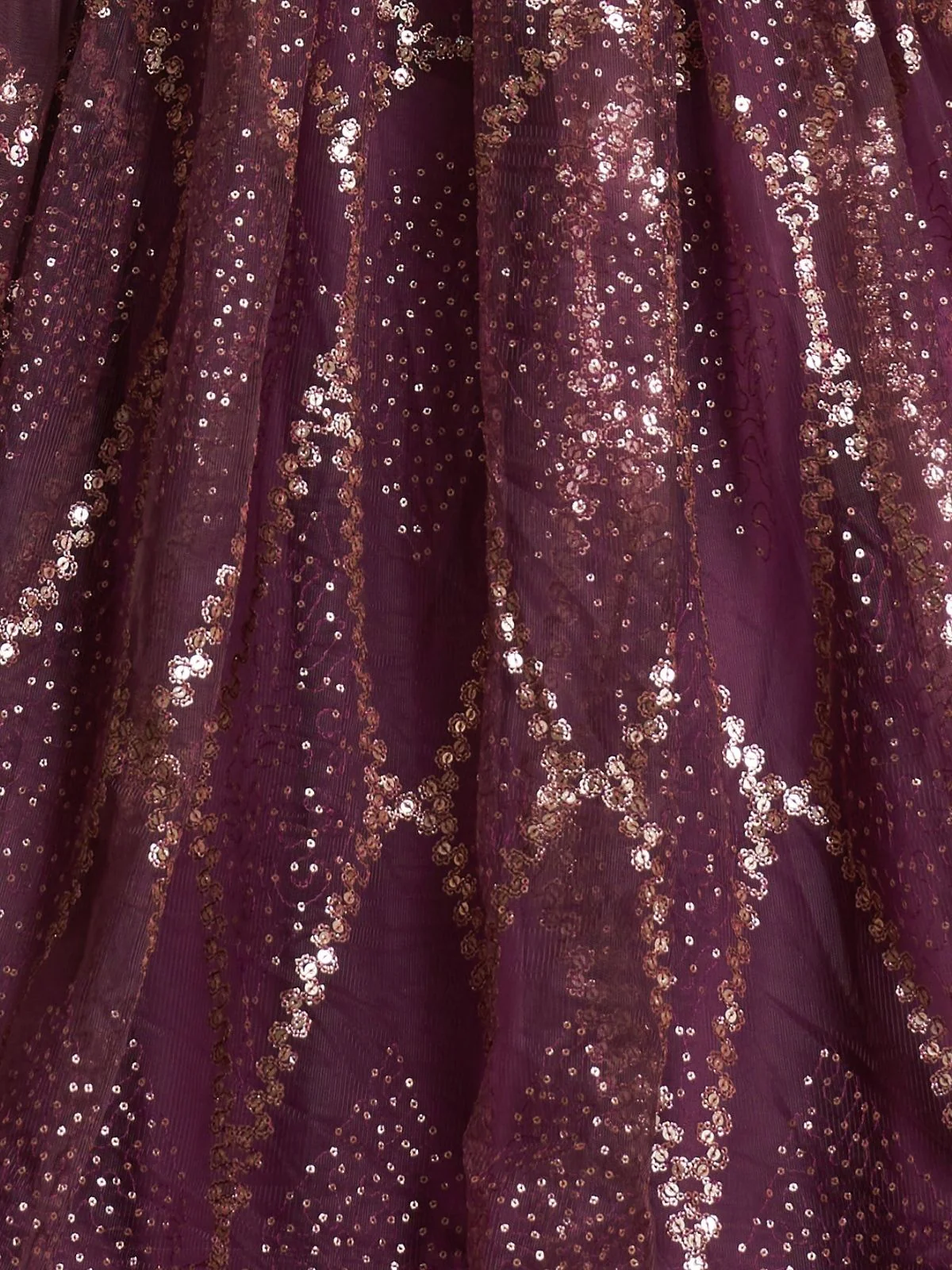 Odette Wine Net Embroidered Semi Stitched Lehenga For Women - Image 5