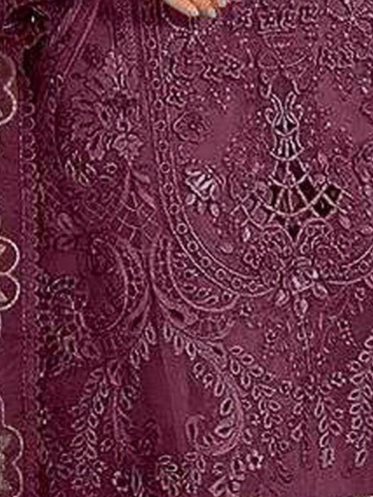 Odette Wine Organza Embroidered Semi-Stitched Kurta Set For Women - Image 3