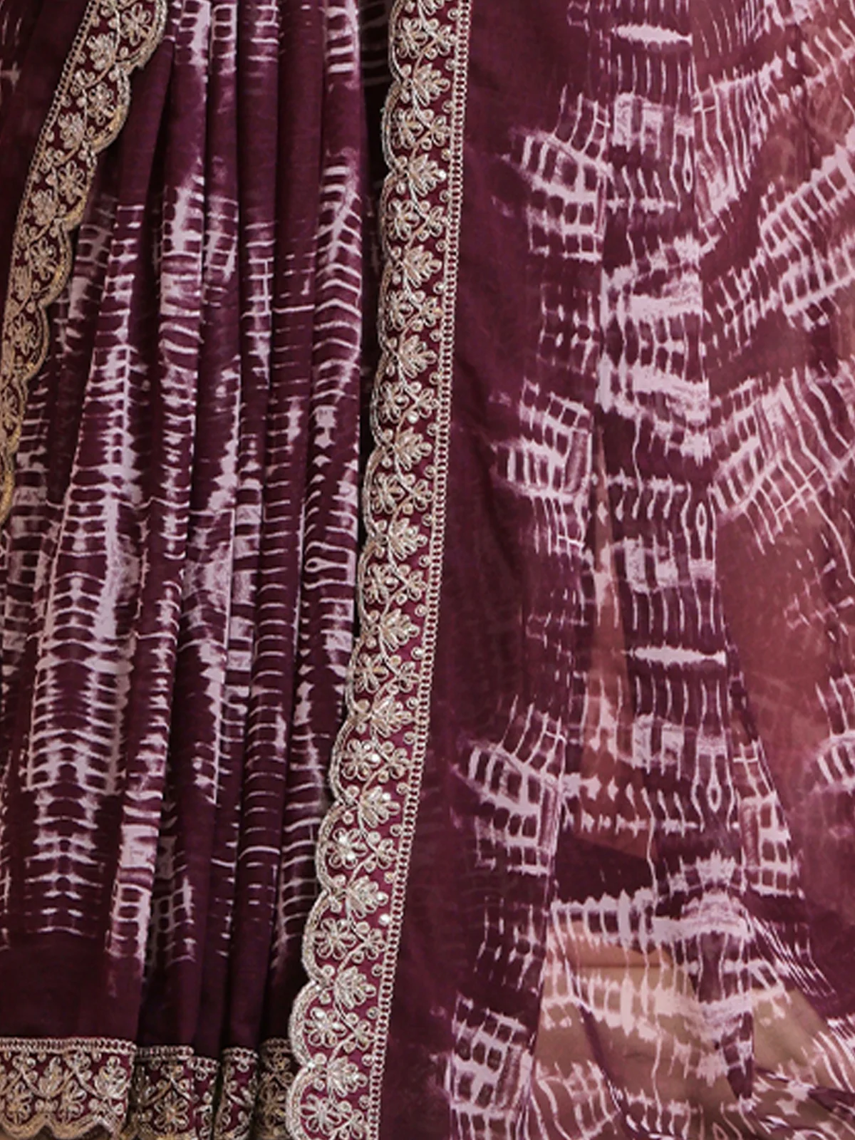 Odette Wine Printed Georgette  Saree With Unstitched Blouse For Women - Image 8