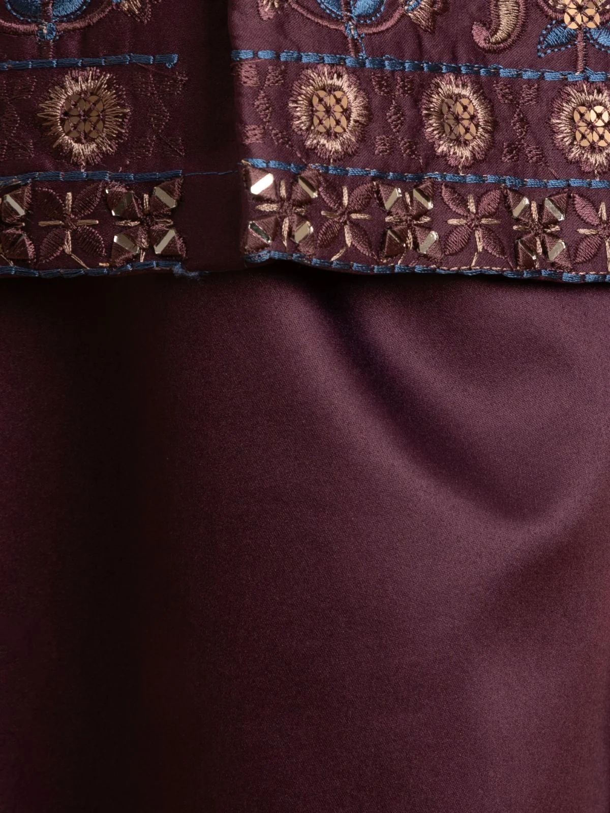 Odette Wine Satin Embellished Stitched Kurta Set For Kids - Image 6